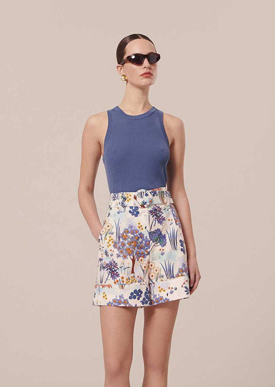 TARA JARMON Shelby Blue Floral Printed Cotton Shorts Skirts & Shorts