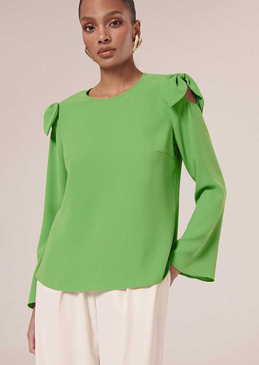 TARA JARMON Tournesol Green Crepe Top Tops