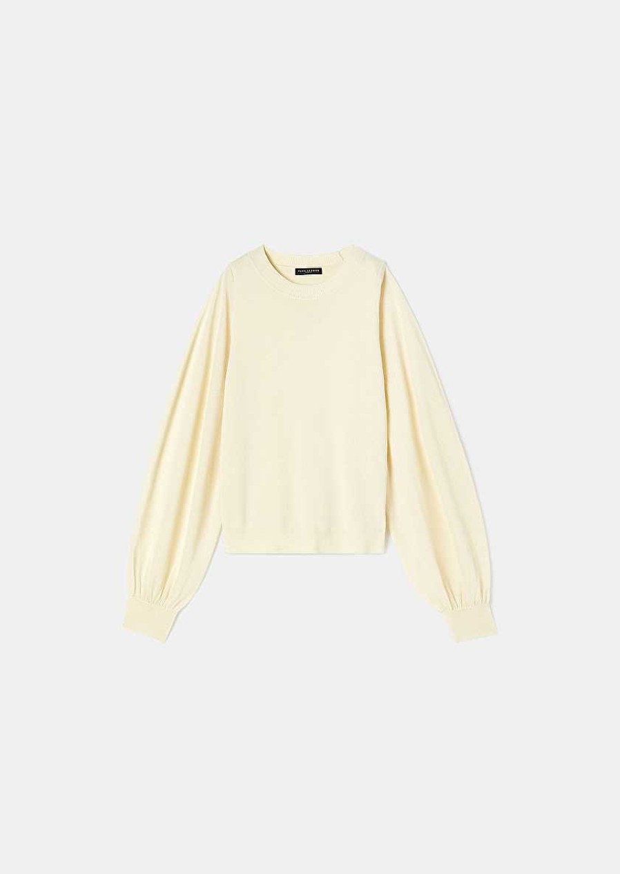 TARA JARMON Prune Ecru Sweater In Tencel Wool Knitwears