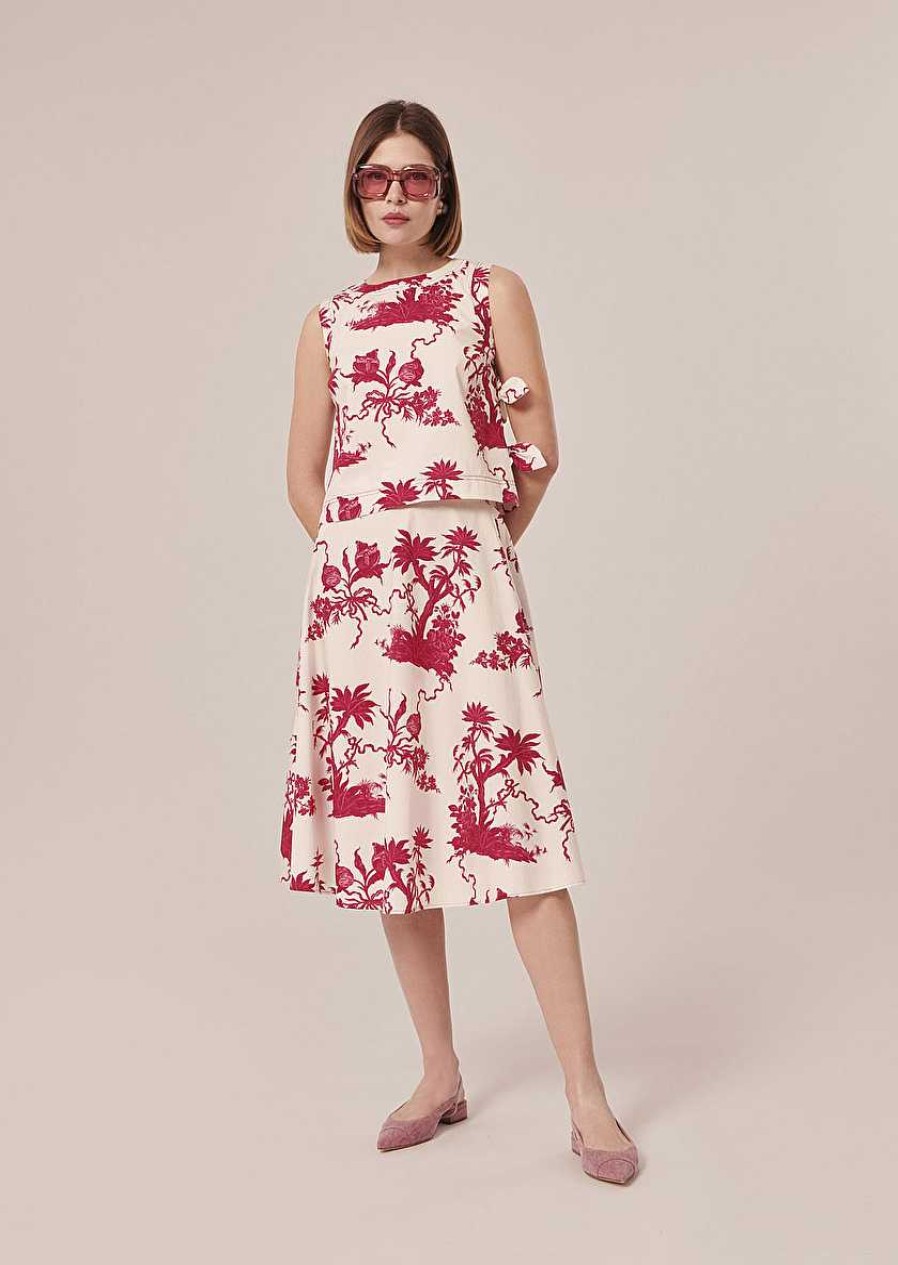 TARA JARMON Jeannette Ecru Floral Printed Skirt Skirts & Shorts