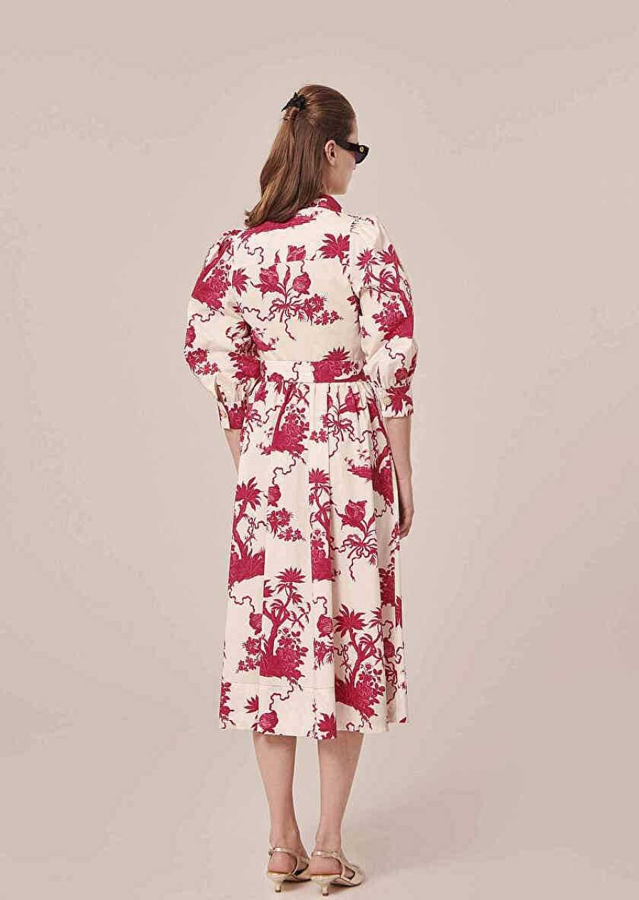 TARA JARMON Rivoltine Ecru Floral Printed Dress Dresses