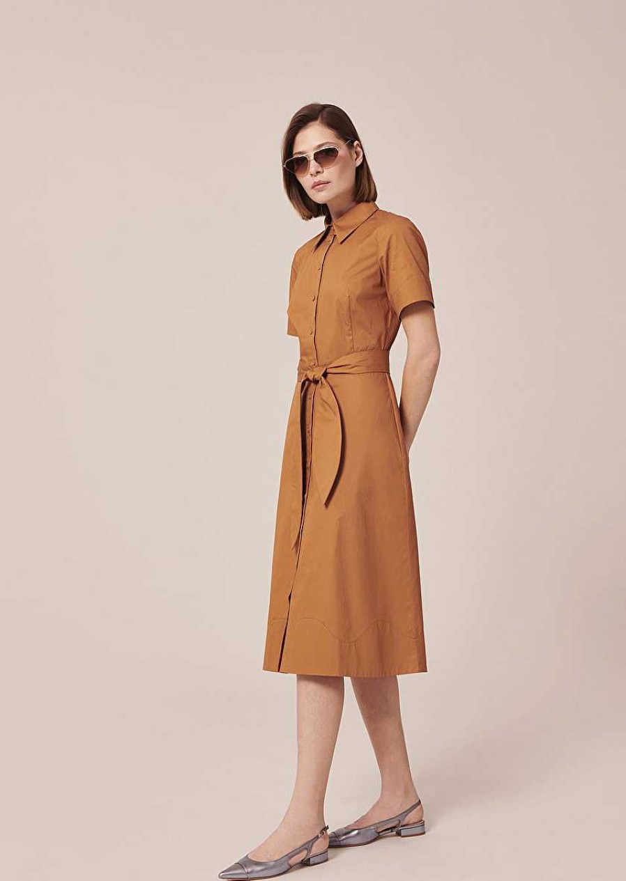 TARA JARMON Retronie Brown Crisp Poplin Dress Dresses