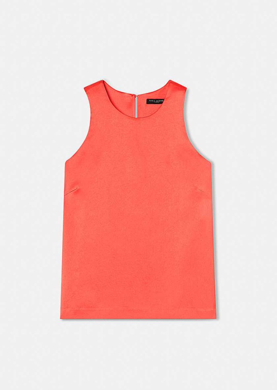 TARA JARMON Tellia Coral Top In Fluid Satin Tops