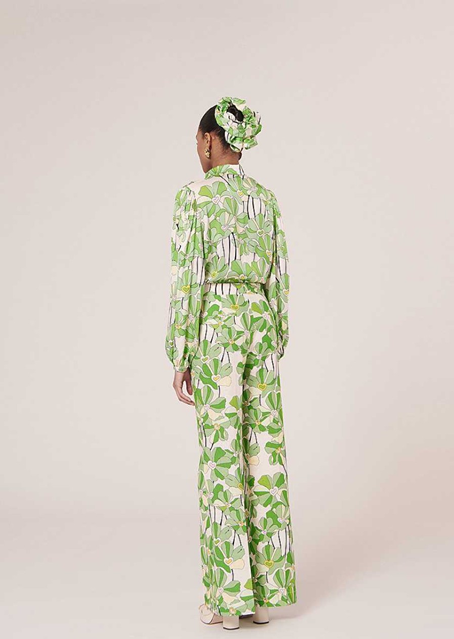 TARA JARMON Primavera Green Floral Printed Pants Jeans & Pants