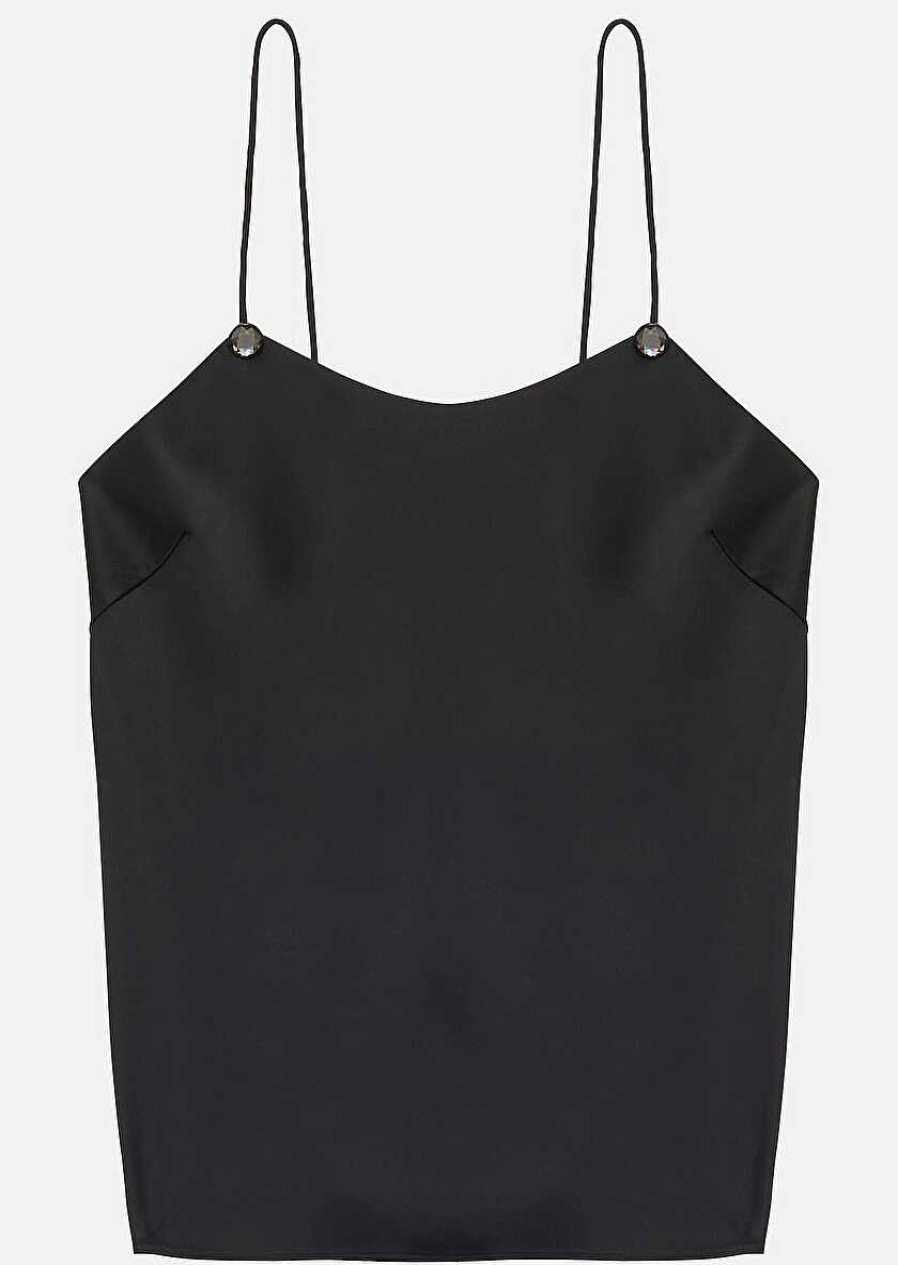 TARA JARMON Tess Black Fluid Satin Tank Top Tops