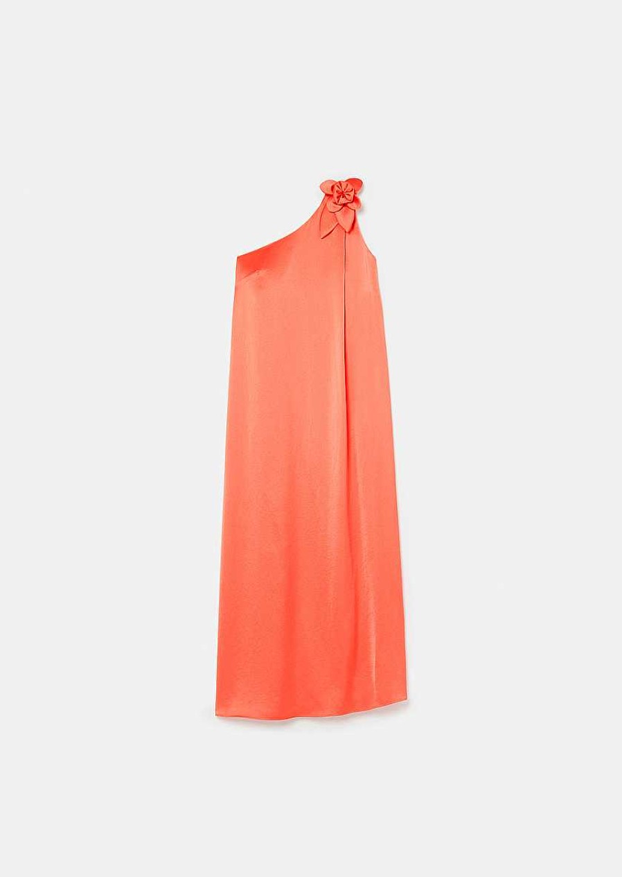 TARA JARMON Rekia Coral Dress In Fluid Satin Dresses