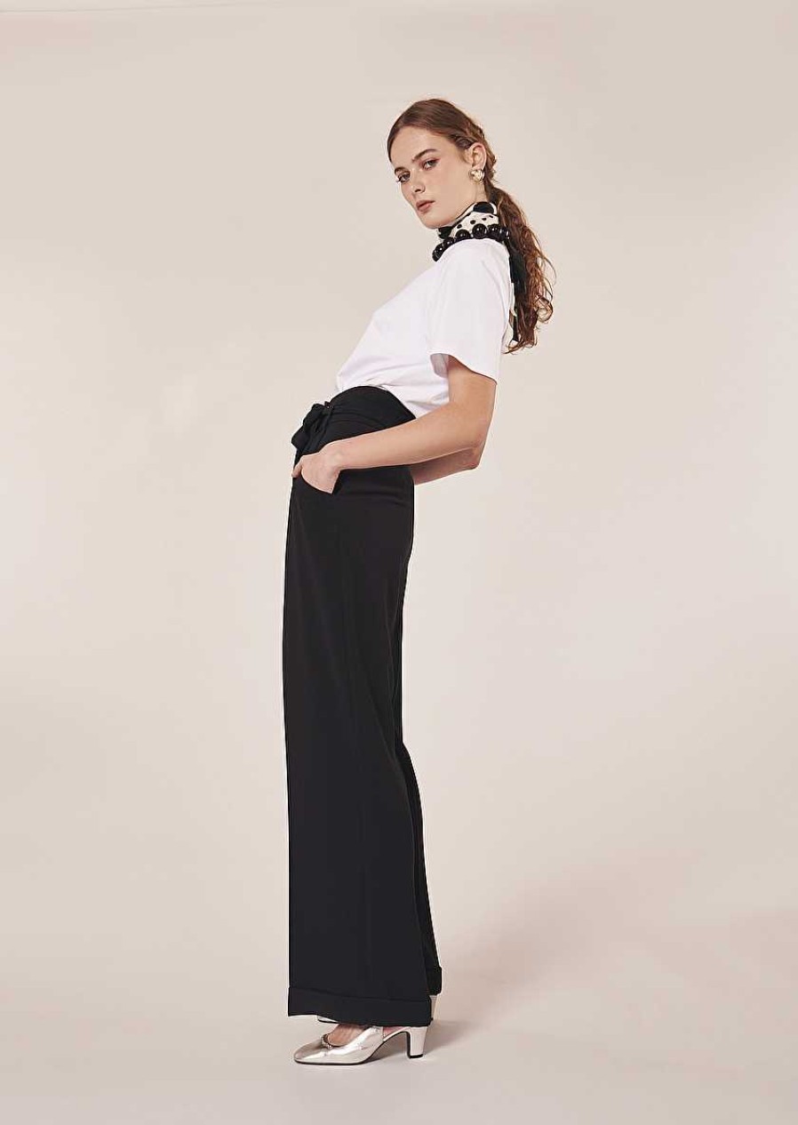 TARA JARMON Pyla Black Crepe Pants Jeans & Pants