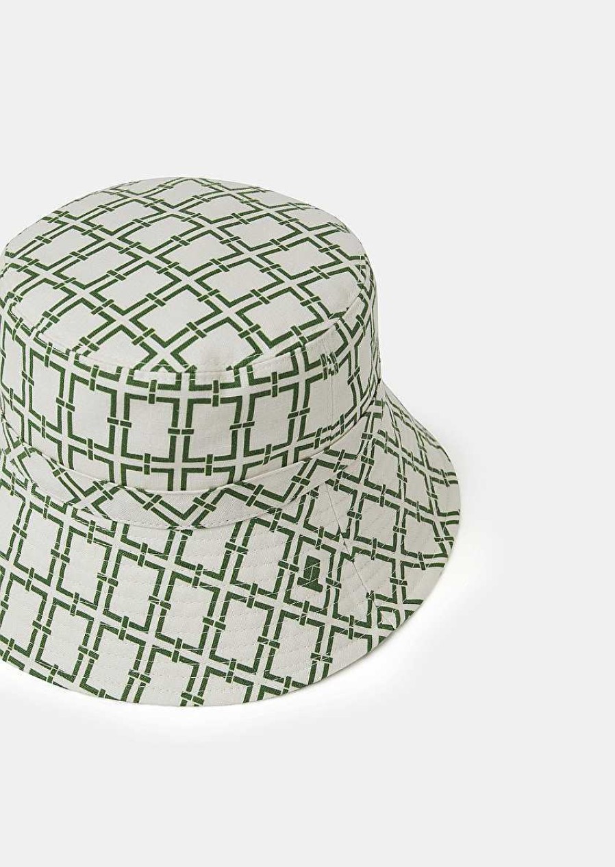 TARA JARMON Bob Ecru With Green Graphic Desing Bucket Hat Accessories