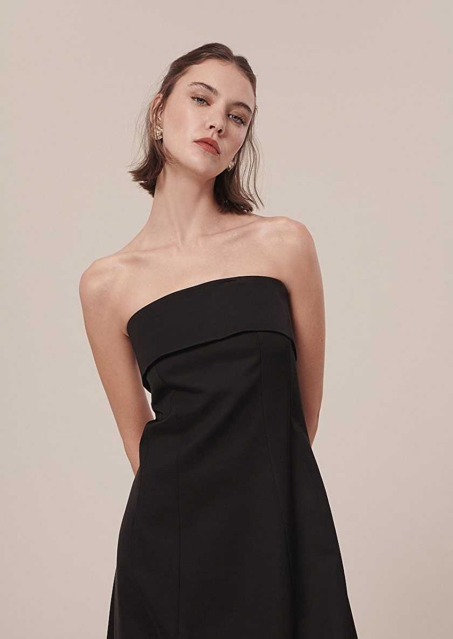 TARA JARMON Roy Black Satin Dress Dresses