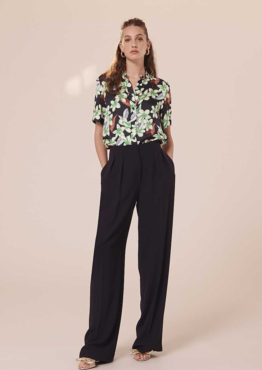 TARA JARMON Parigi Midnight Blue Crepe Pants Jeans & Pants