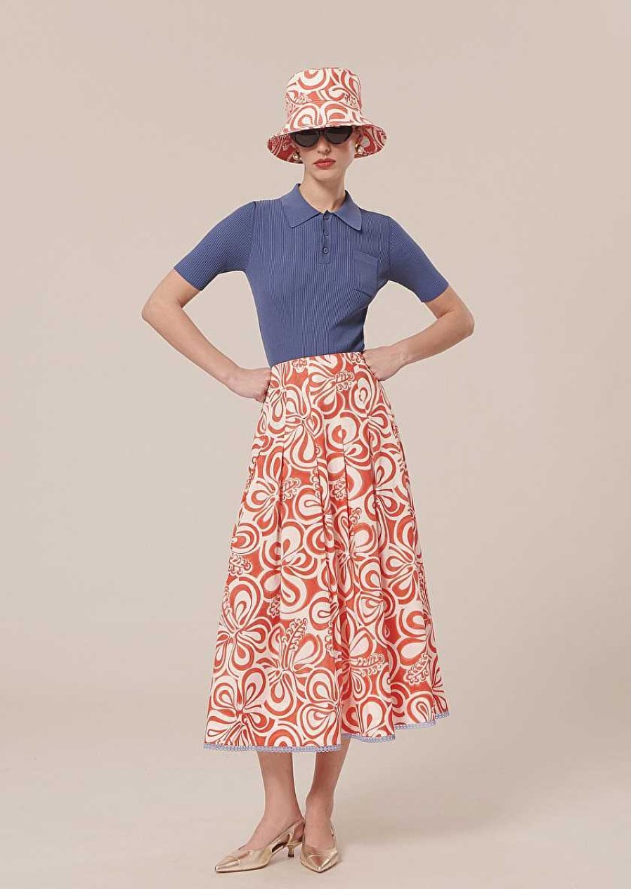 TARA JARMON Javoue Ecru With Coral Graphic Design Skirt Skirts & Shorts