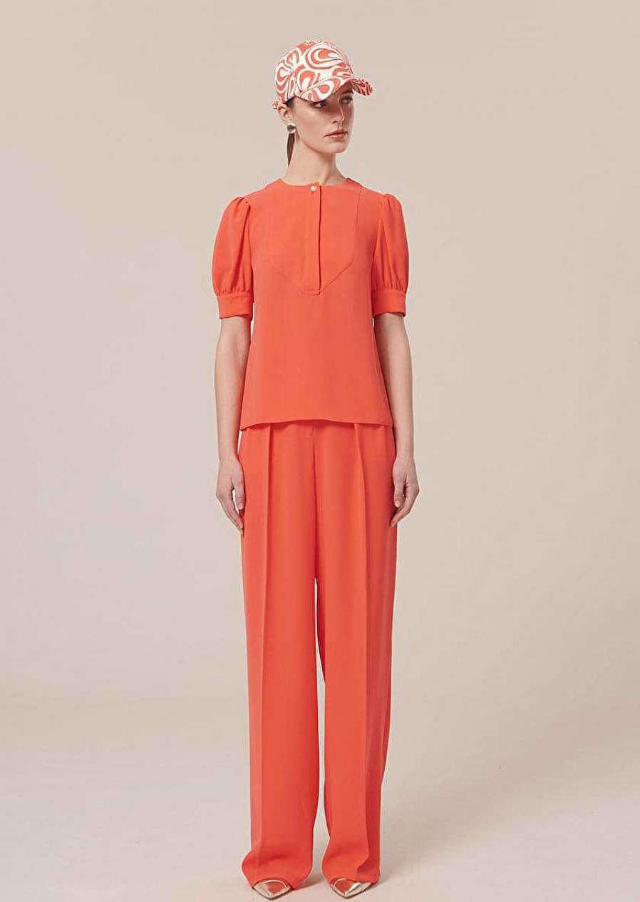 TARA JARMON Tourterelle Coral Crepe Blouse Tops