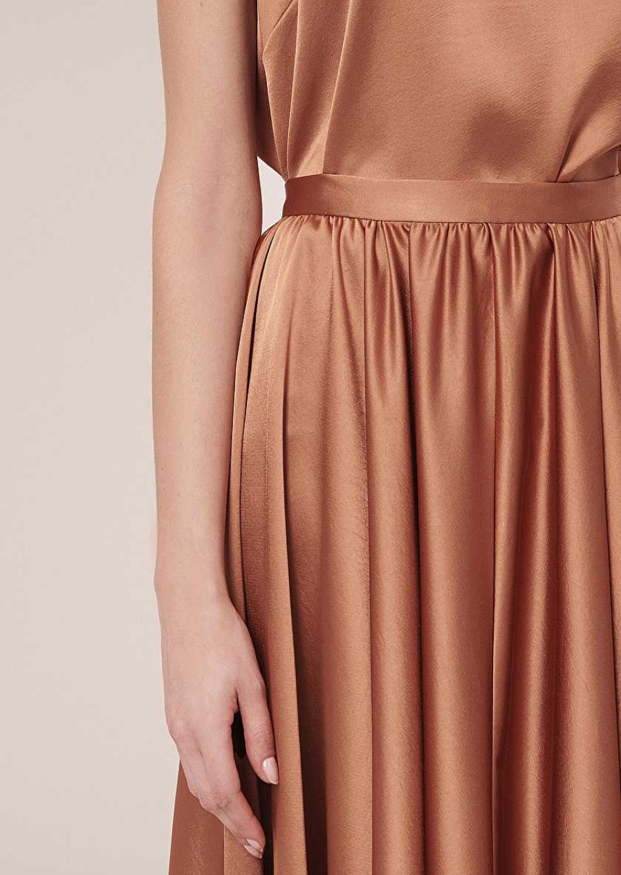 TARA JARMON Jolanda Brown Skirt In Fluid Satin Skirts & Shorts