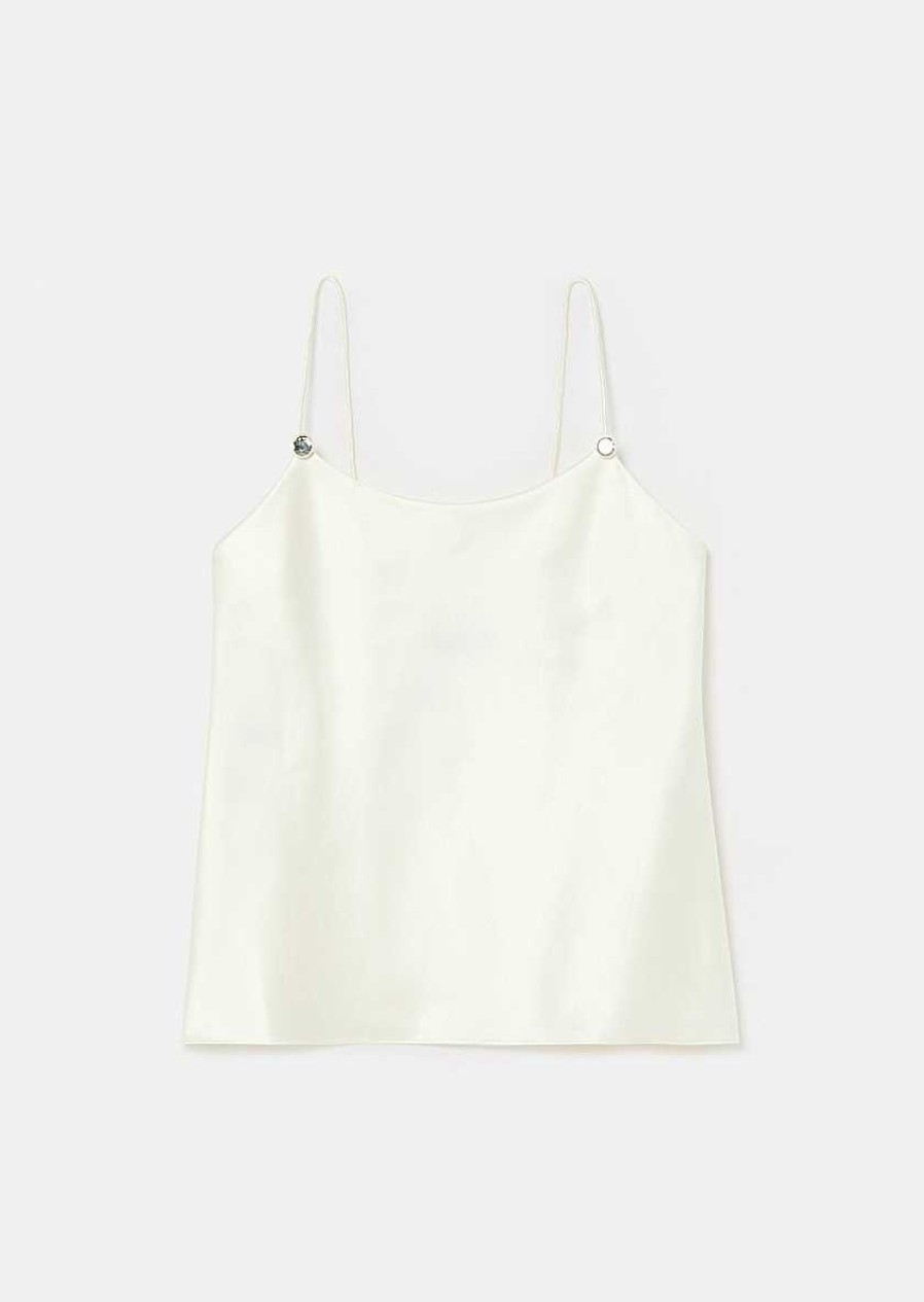 TARA JARMON Tess Ecru Fluid Satin Tank Top Tops