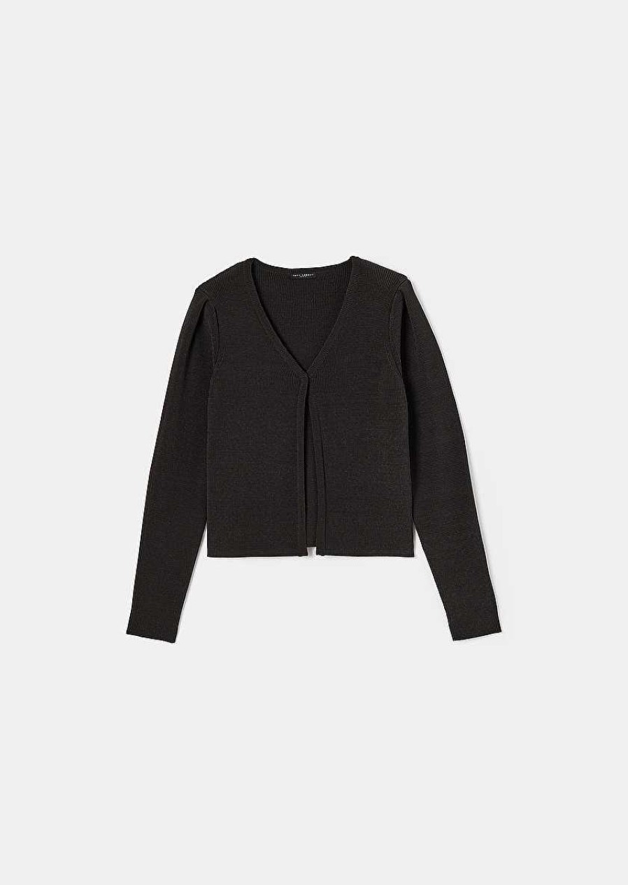 TARA JARMON Glenn Black Iridescent Cotton Cardigan Knitwears