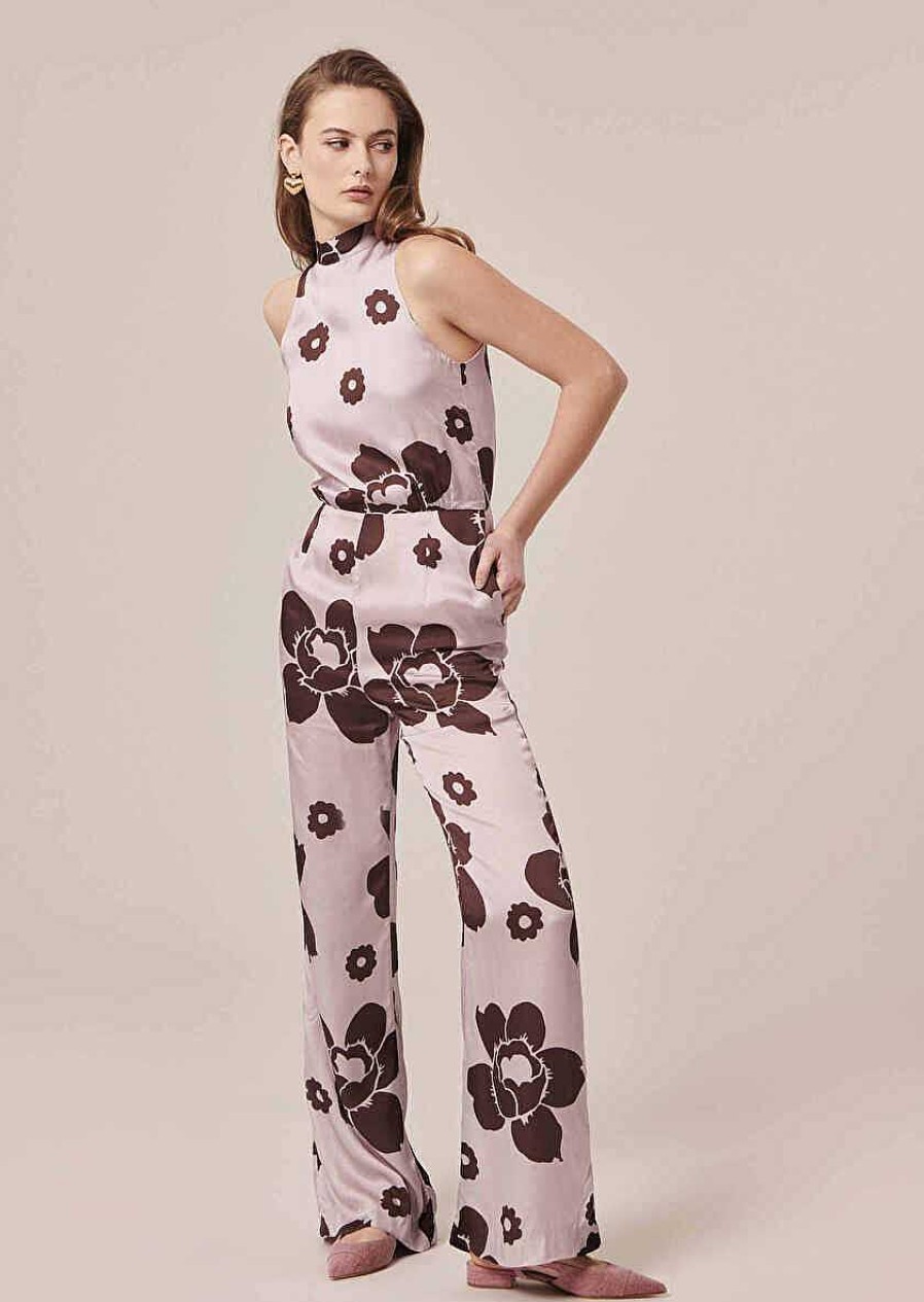 TARA JARMON Cecile Purple Flower Printed Jumpsuit Dresses