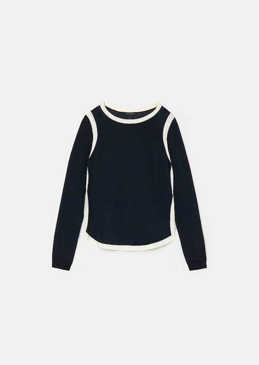 TARA JARMON Ponama Midnight Blue Cotton Top Knitwears