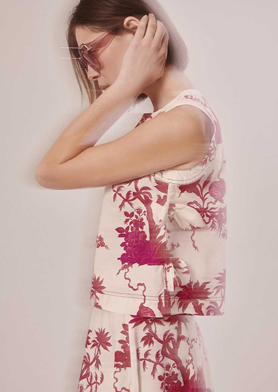 TARA JARMON Tonka Ecru Floral Printed Top Tops