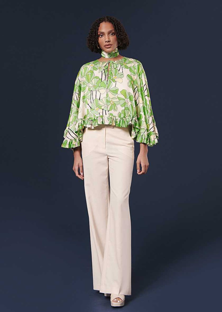 TARA JARMON Verona Green Floral Printed Cape Jackets & Coats