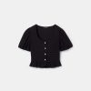 TARA JARMON Clorinda Black Embroidered Shirt Tops