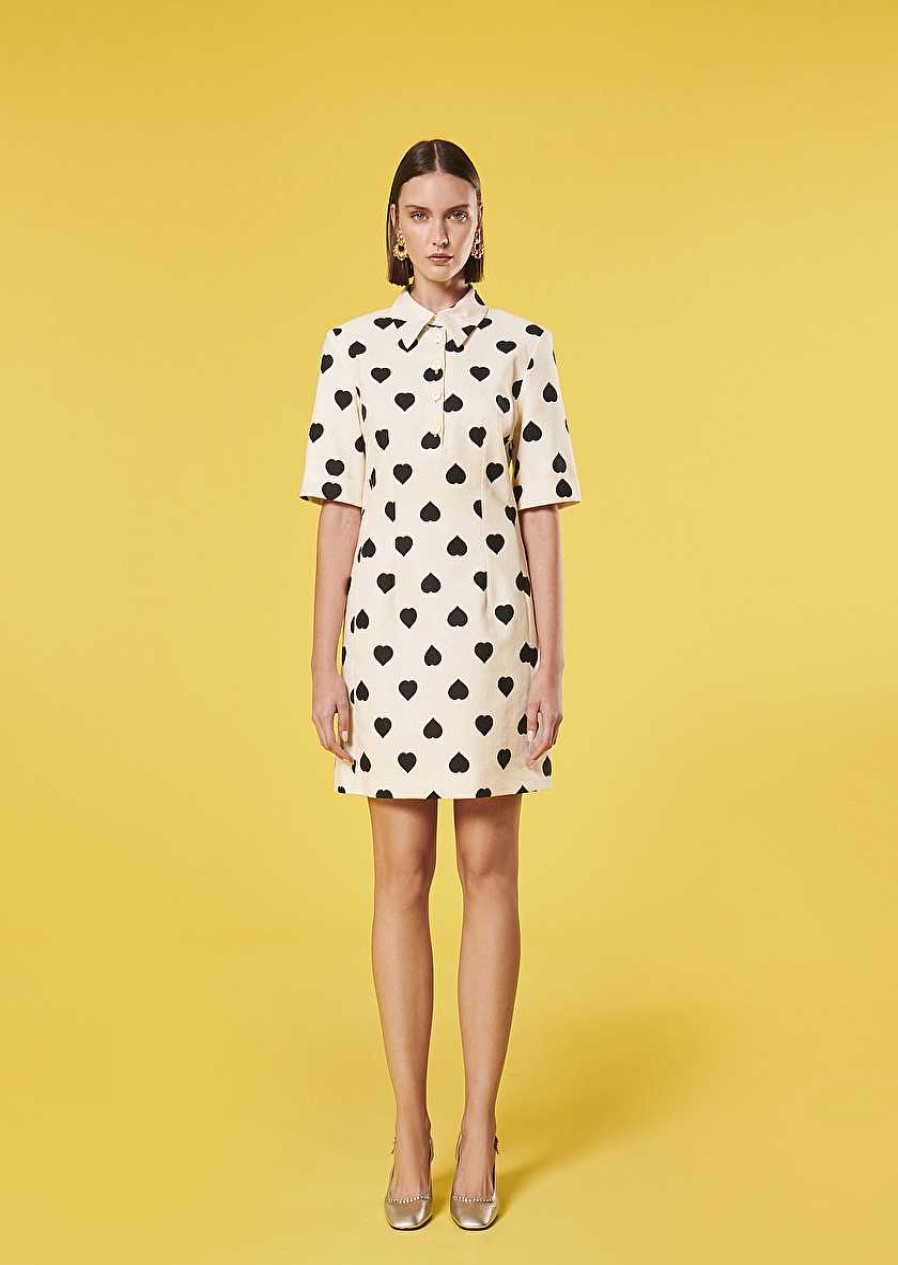 TARA JARMON Robin Ecru With Black Polka Hearts Dress Dresses