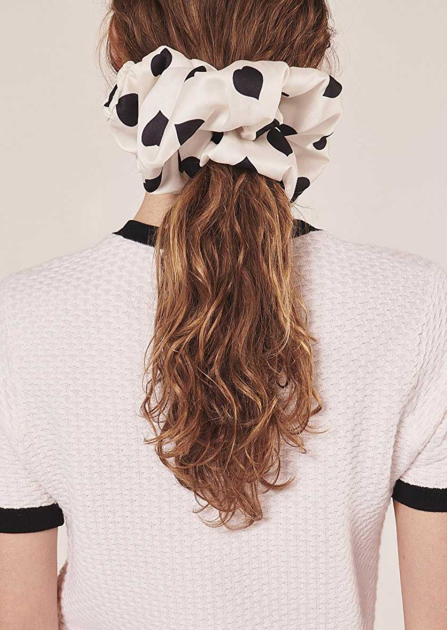 TARA JARMON Chouchou Ecru With Black Polka Hearts Scrunchie Accessories