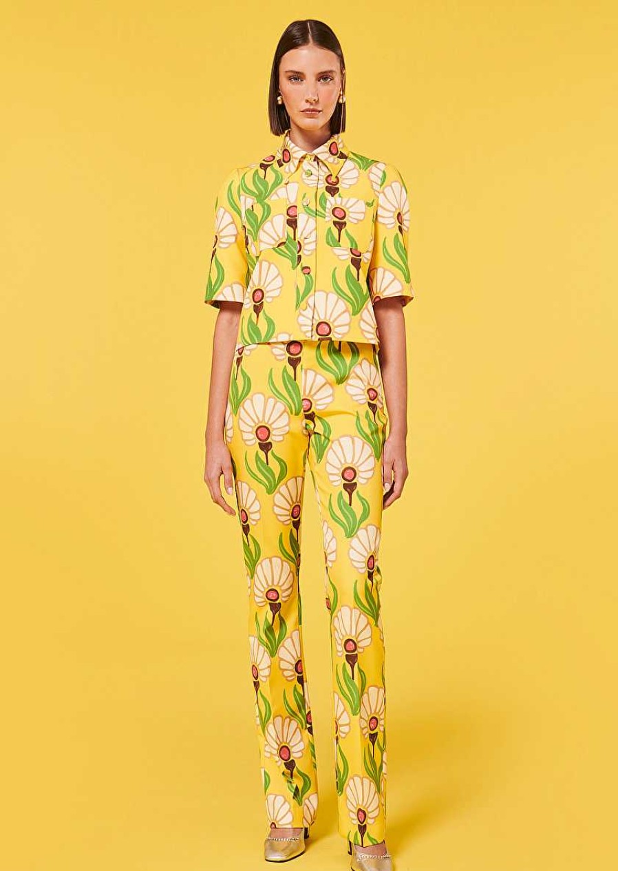 TARA JARMON Thadea Yellow Flowers Printed Top Tops