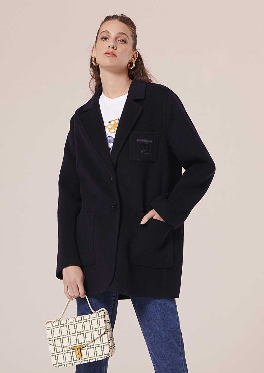 TARA JARMON Virgilio Midnight Blue Double-Sided Wool Jacket Jackets & Coats