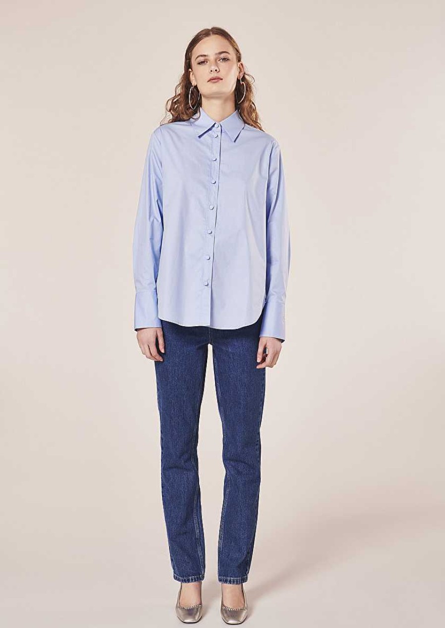 TARA JARMON Clarence Blue Poplin Shirt Tops