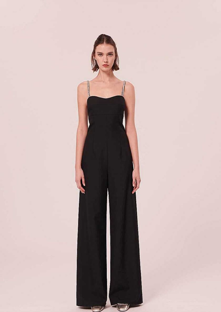 TARA JARMON Clotilde Black Cold Wool Jumpsuit Dresses