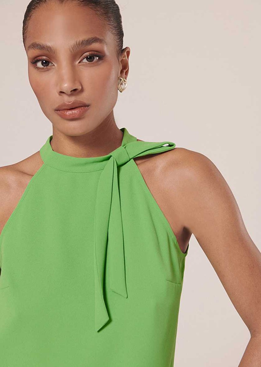 TARA JARMON Tierri Green Crepe Top Tops