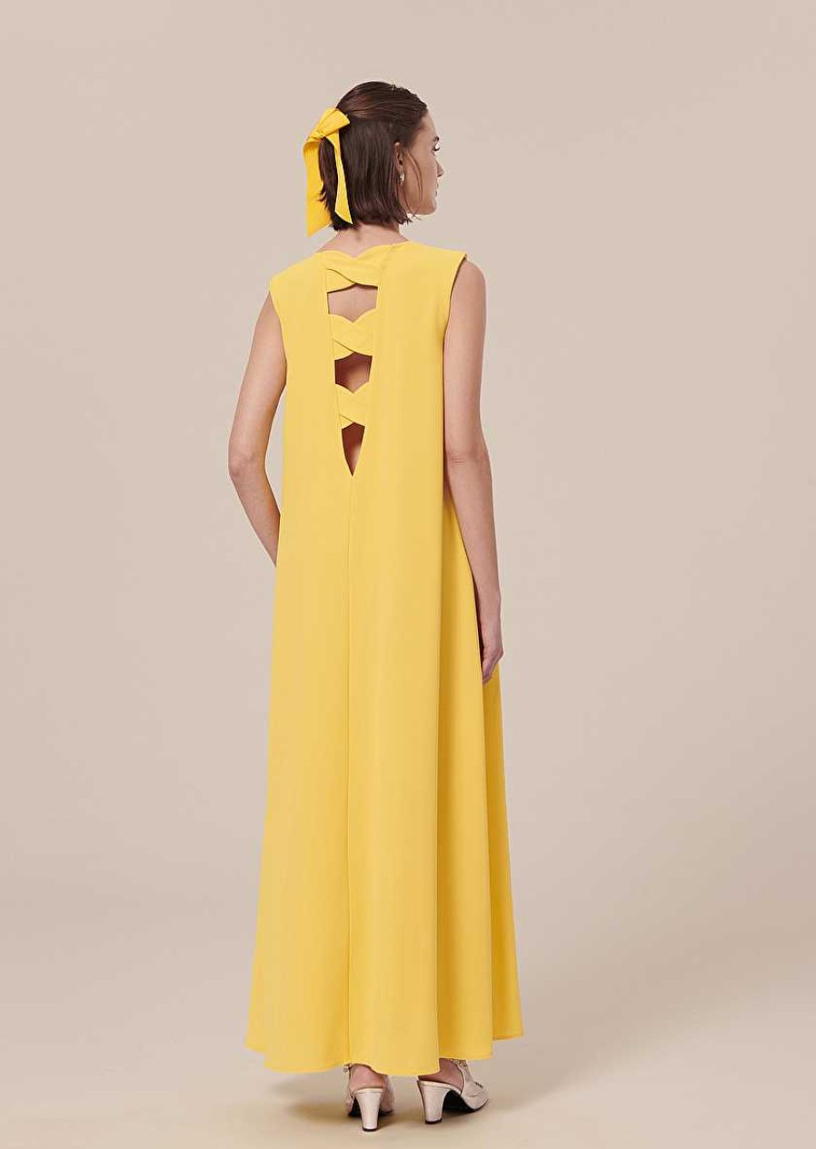 TARA JARMON Roxy Yellow Crepe Dress Dresses