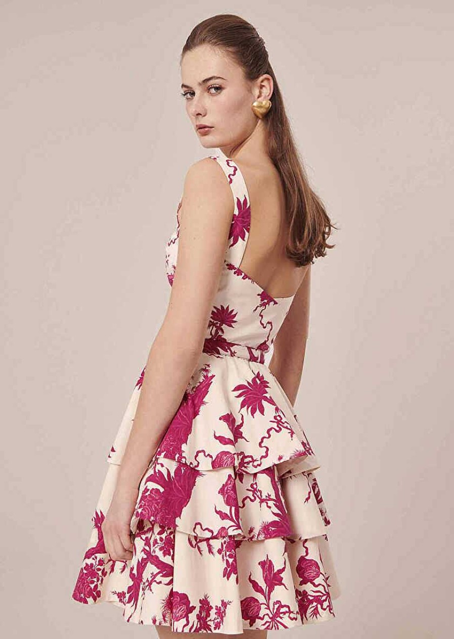 TARA JARMON Romanne Ecru Floral Printed Dress Dresses