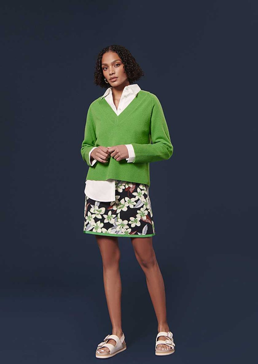 TARA JARMON Penelope Green Sweater In Alpaga And Merinos Wool Knitwears