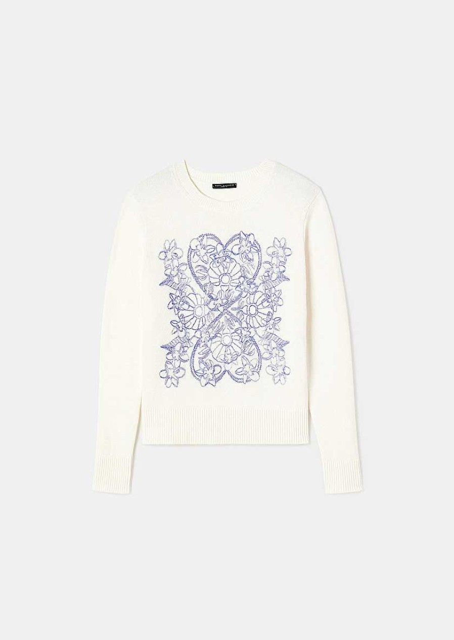 TARA JARMON Philae Ecru Cotton And Wool Sweater Knitwears