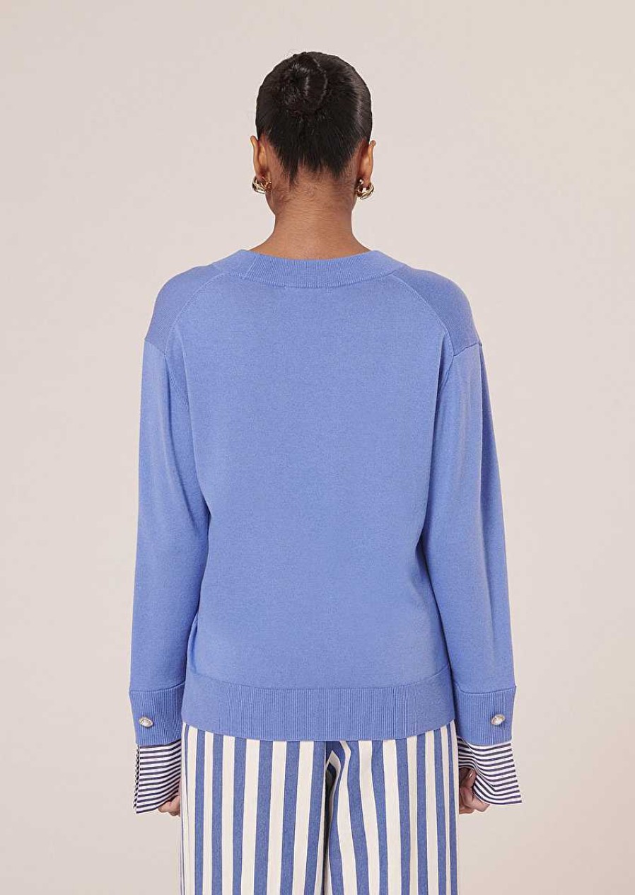 TARA JARMON Primrose Blue Sweater In Cotton And Extrafine Merinos Wool Knitwears