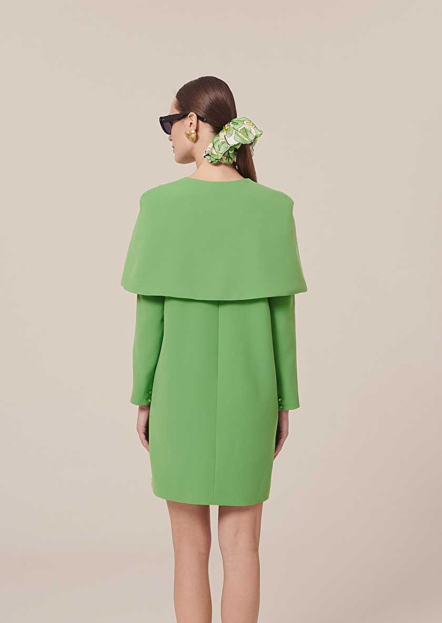 TARA JARMON Valentina Green Crepe Cape Jackets & Coats