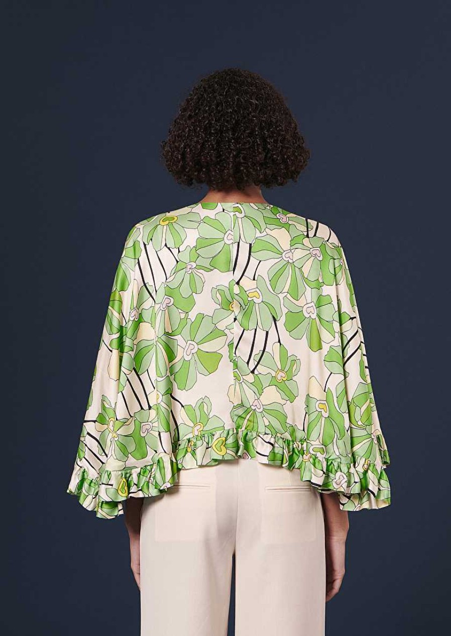 TARA JARMON Verona Green Floral Printed Cape Jackets & Coats