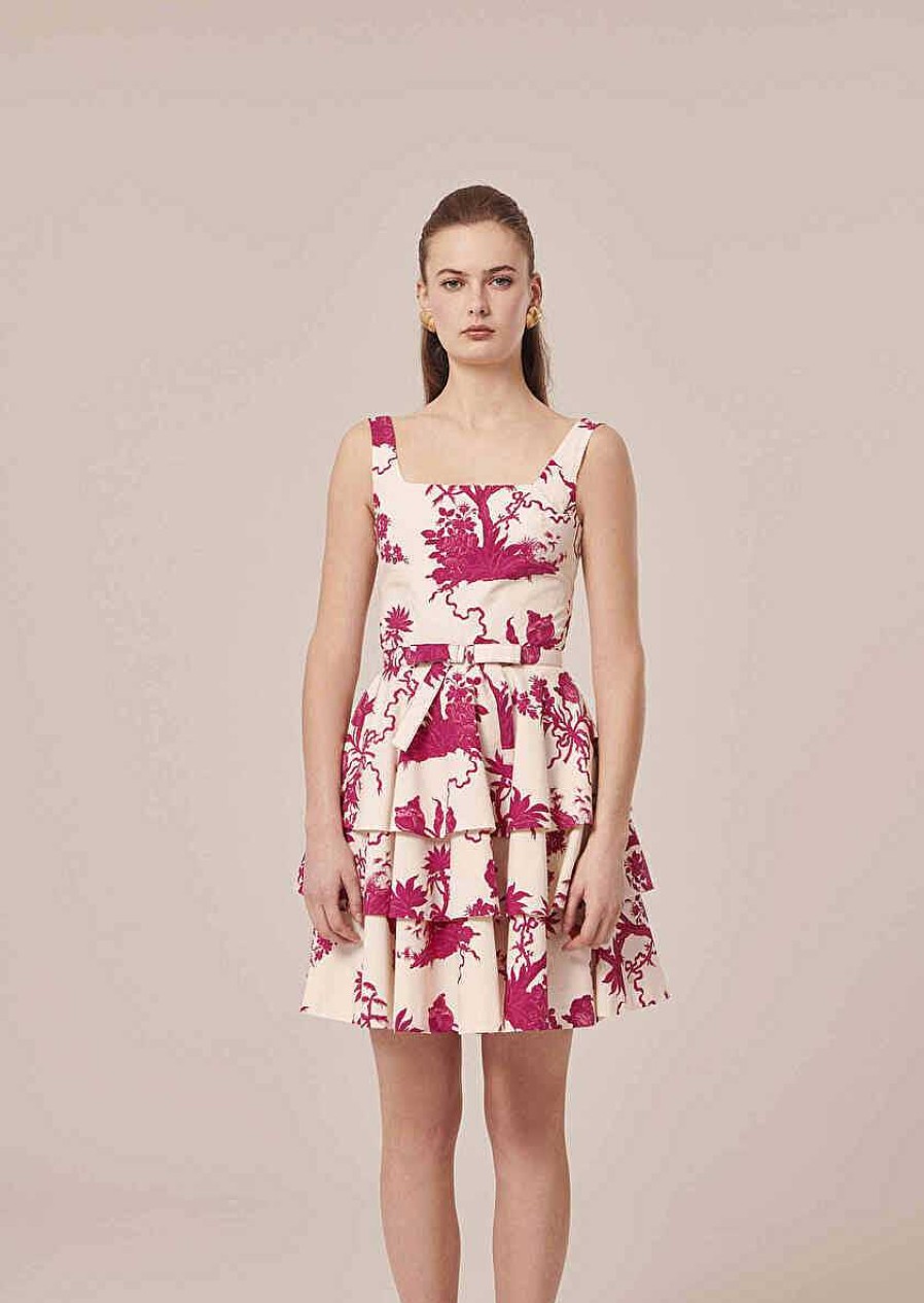 TARA JARMON Romanne Ecru Floral Printed Dress Dresses