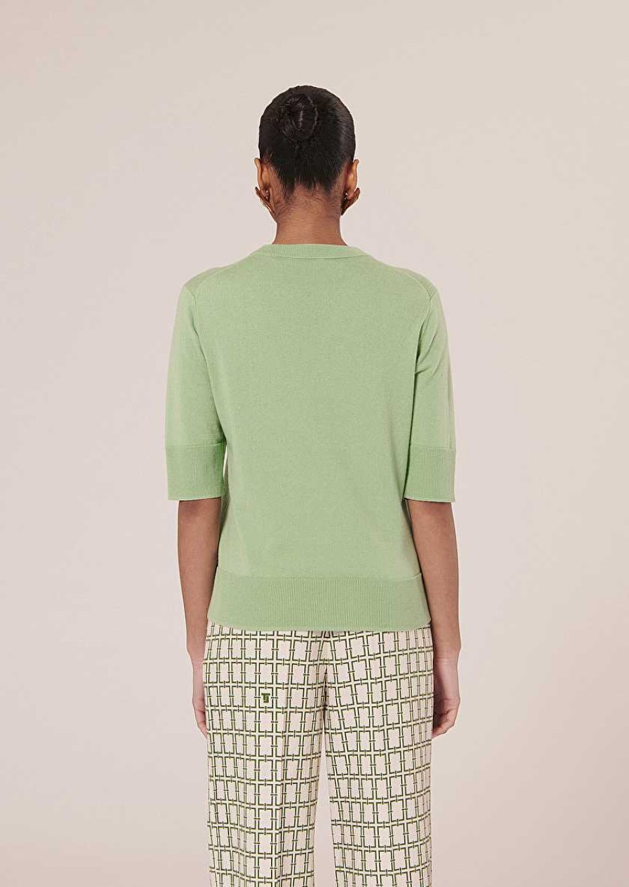 TARA JARMON Paoline Green Cotton And Wool Sweater Knitwears